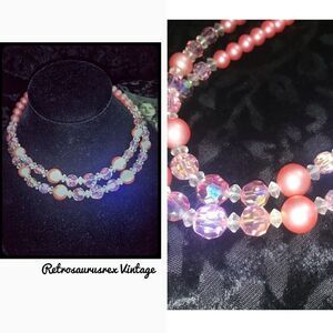 Vintage 1950’s Era Pink Crystal Glass Beaded Choker
